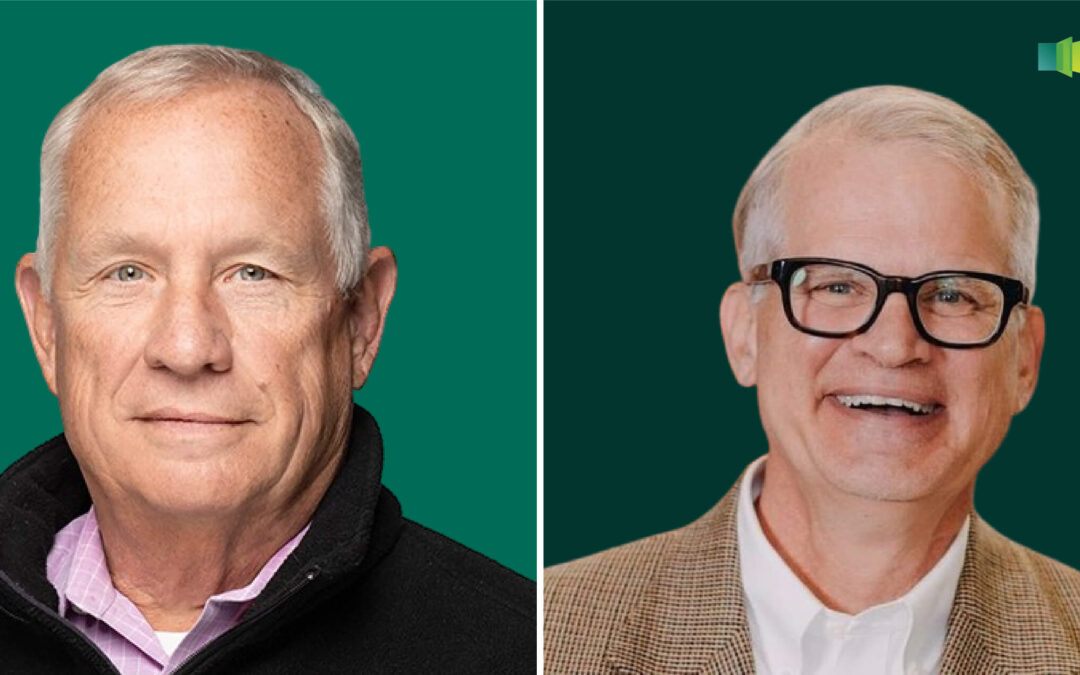 Headshots of Tom Miller and Mark Gramelspacher in front of a dark green background.