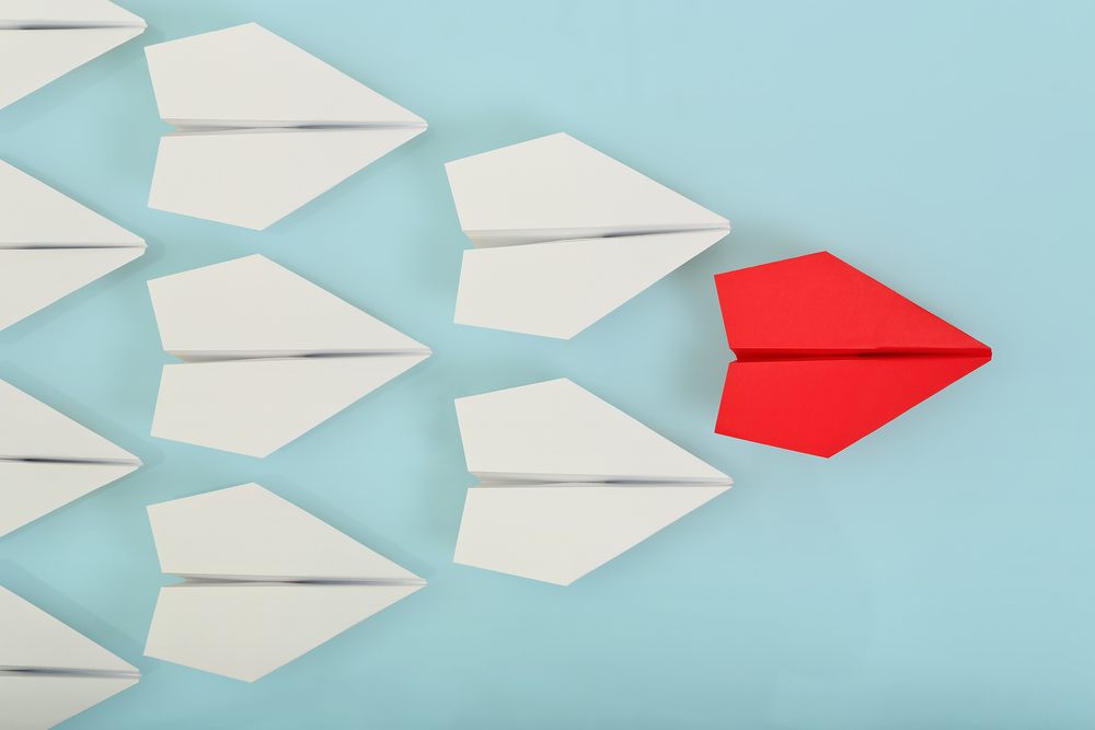 Red,Paper,Plane,Leading,White,Ones,,Leadership,Concept
