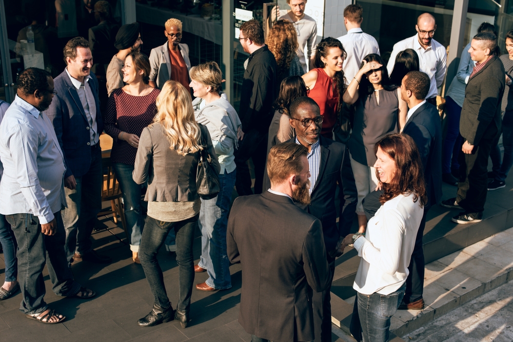 Diverse,People,Mingle,In,Business,Social,Event,Outdoors.,Diverse,Group